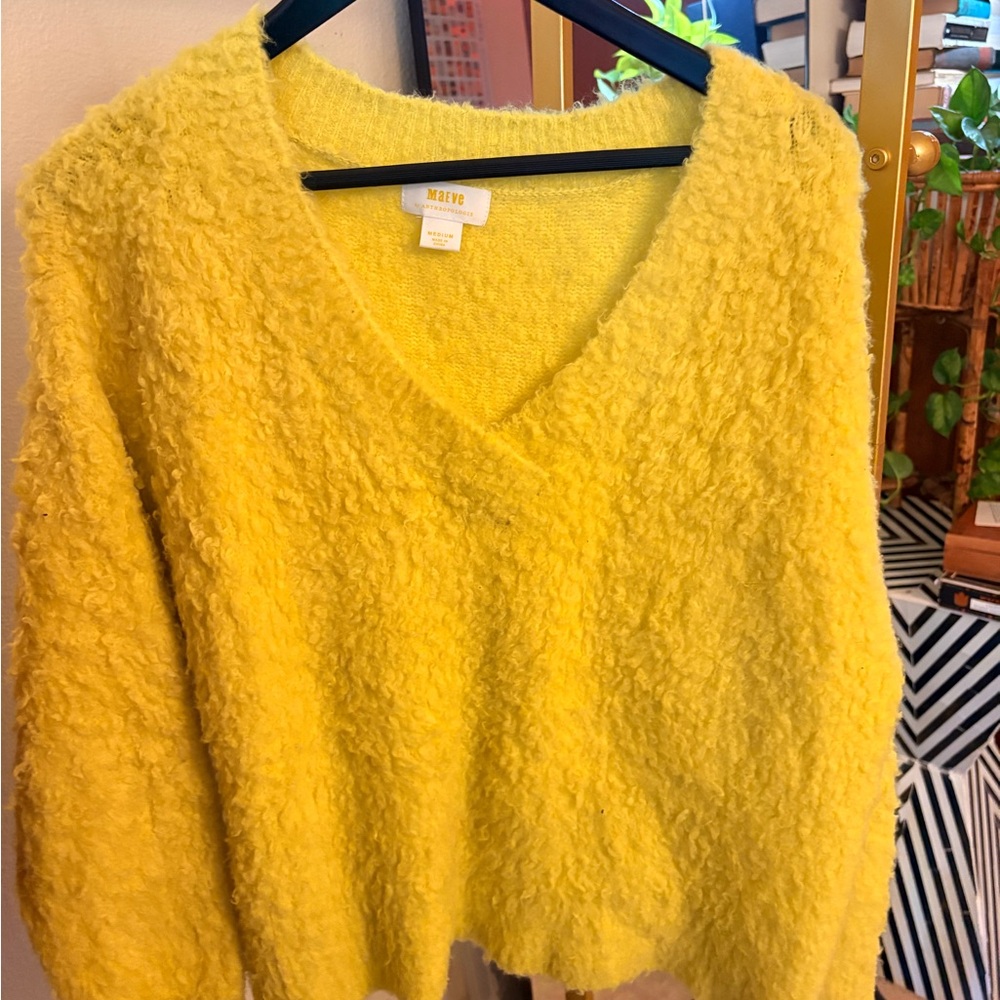 Anthropologie merino wool oversized Yellow V-Neck Sweater